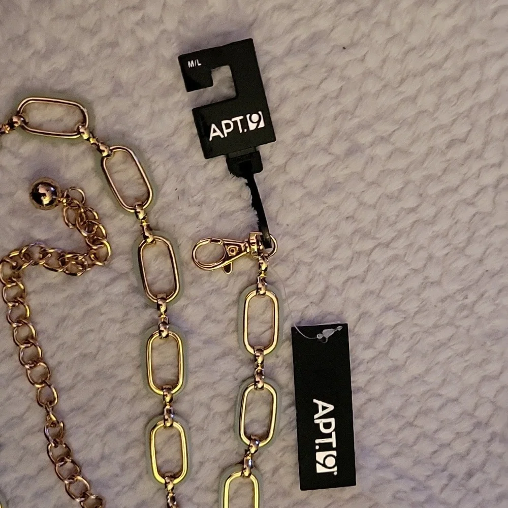 Apt.9 gold & light blue metal chain belt adjustable Size M/L. NEW with tags